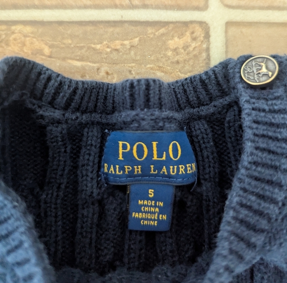 Girls Polo Ralph Lauren Navy Blue Cable Knit Sweater- Size Small - Picture 2 of 5